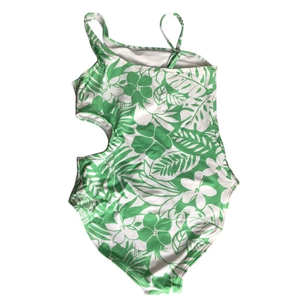Abercrombie Kids Green Floral One-Shoulder Swimsuit 11/12